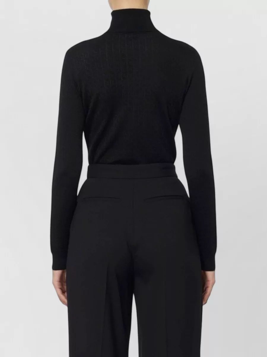 Elisabetta Franchi Ribbed Turtleneck Wool Blend Long-Sleeve Sweater