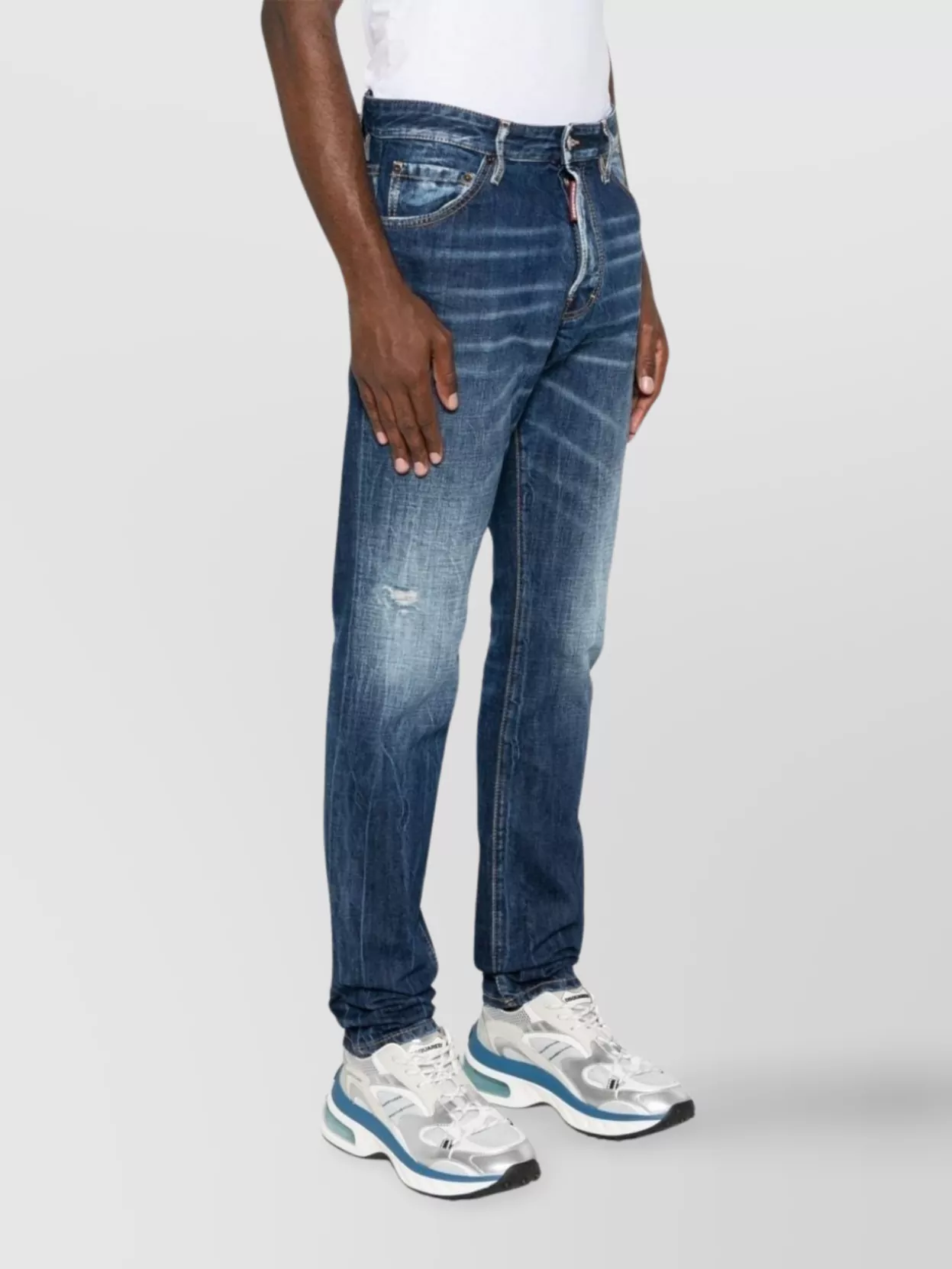Dsquared2 Classic Straight-leg Jeans With Faded Wash And Distressed Details In Blue