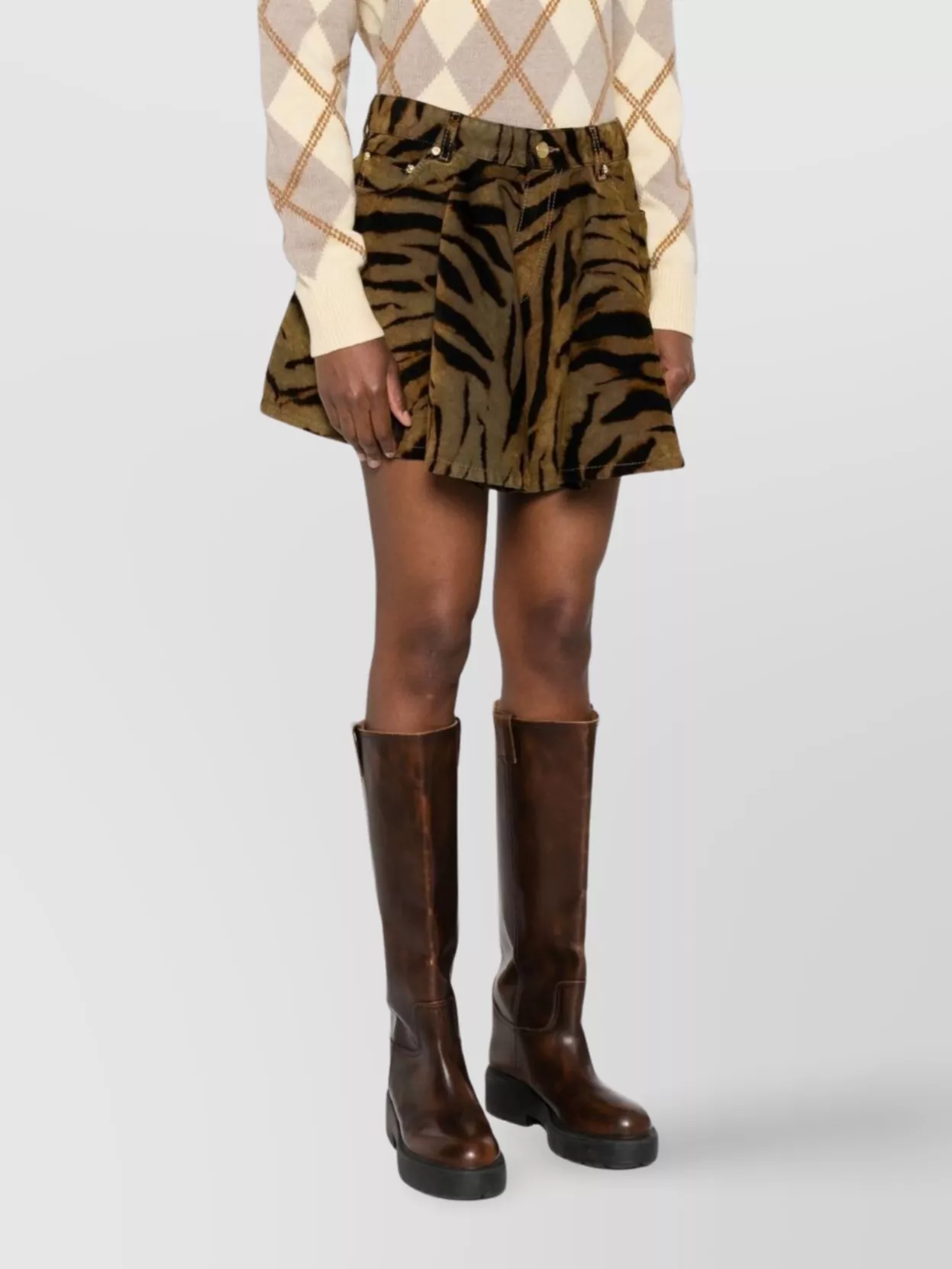 Ganni Tiger-print Pocket Mini Skirt In Animal Print