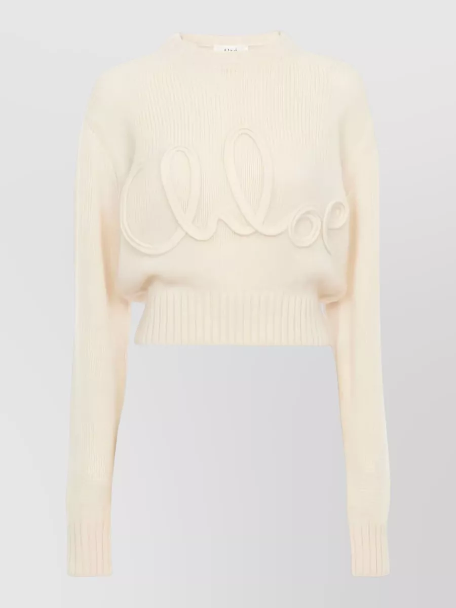 Chloé Cropped Long Sleeve Knitwear Crew Neck In Multi