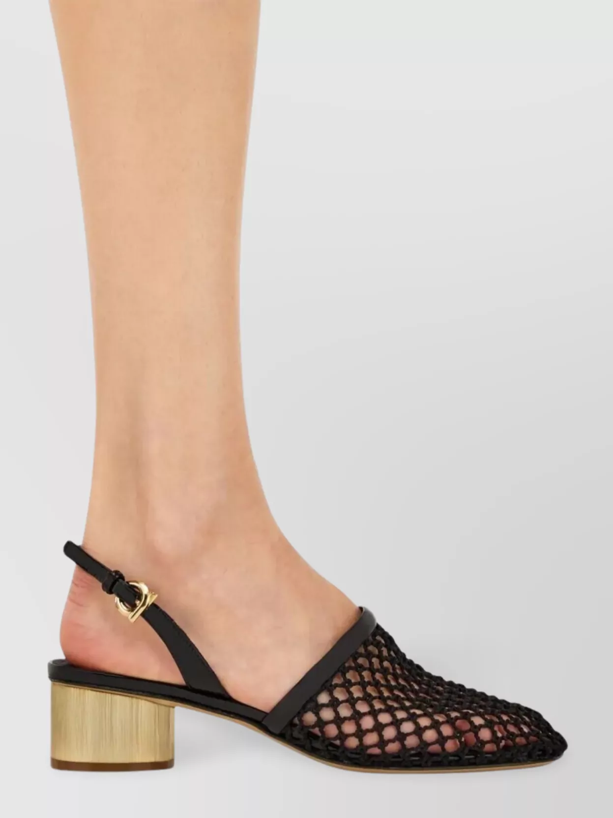 Ferragamo Mesh And Leather Slingback Sandals In Black