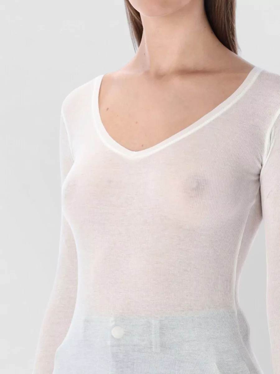 American Vintage Massachusetts Ribbed V Neck Long Sleeve Top