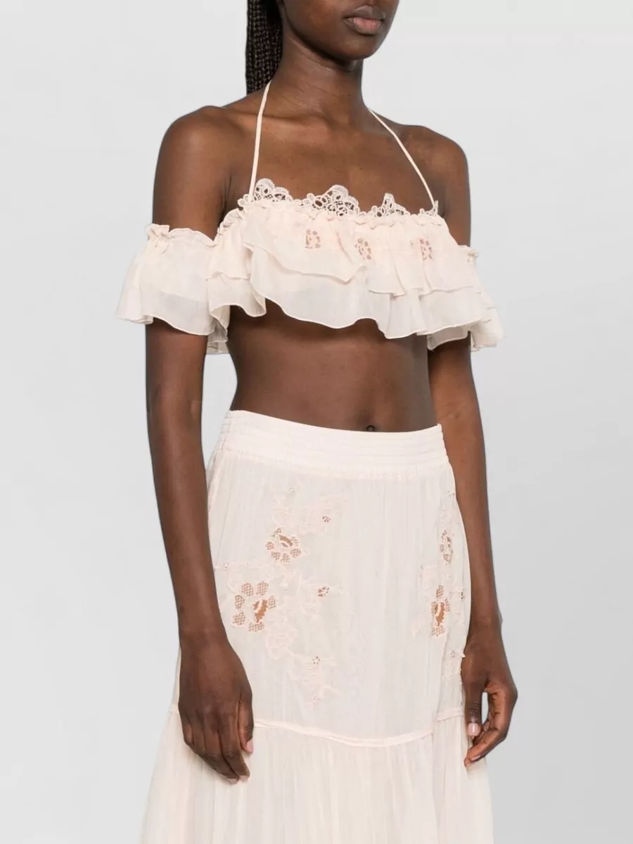 Ermanno Scervino Lace Trim Ruffled Bikini Top