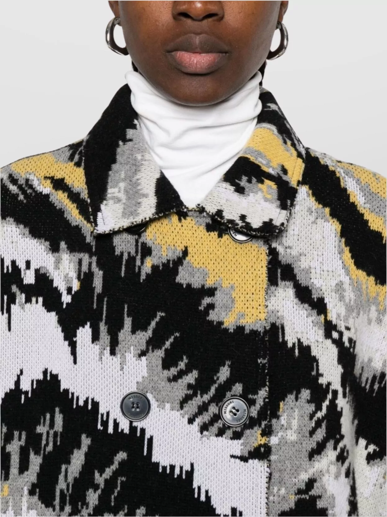 Missoni Abstract Pattern Double Breasted Wool Coat
