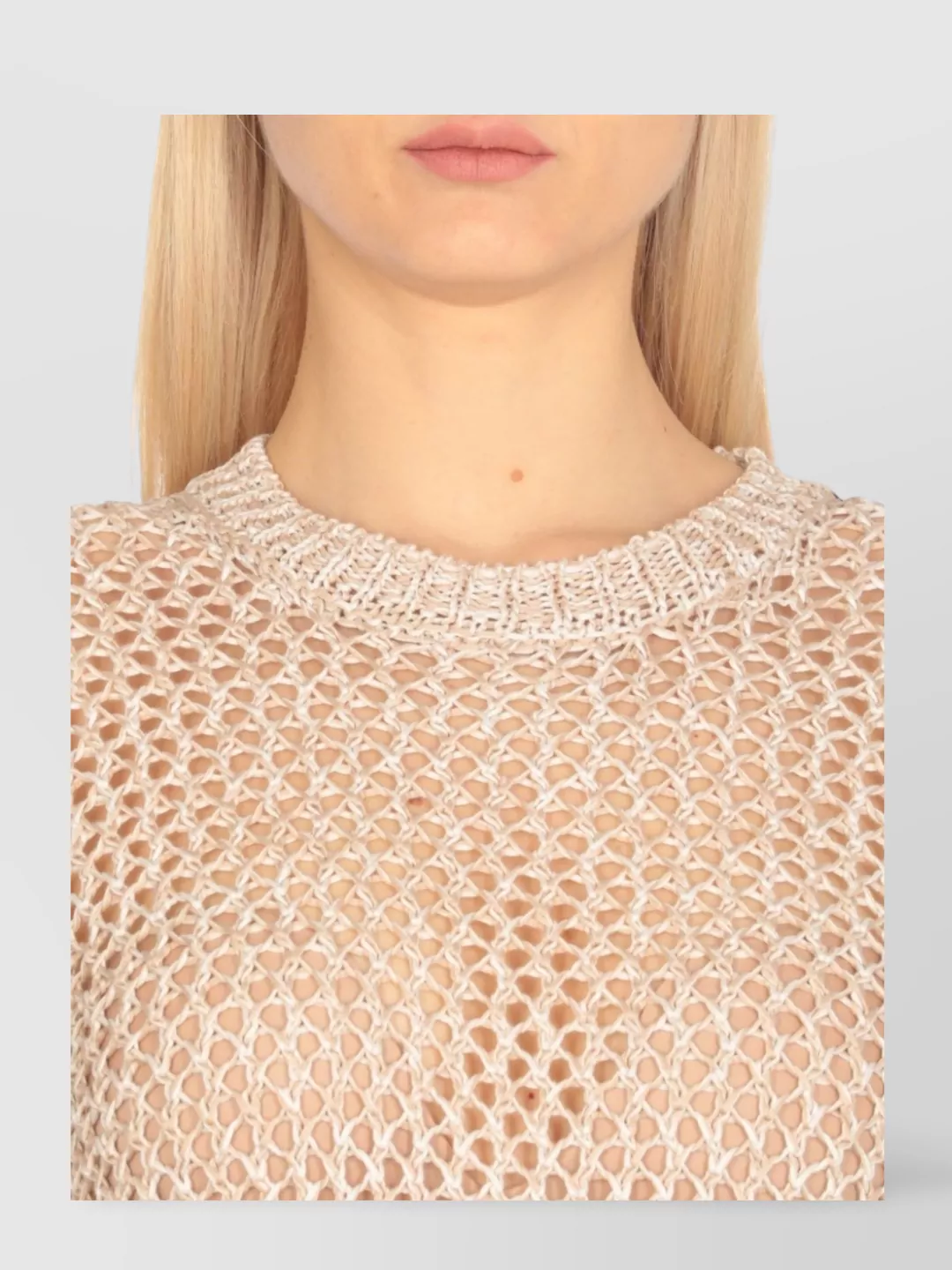 Fabiana Filippi Sheer Perforated Crewneck Knit Sweater In Neutral