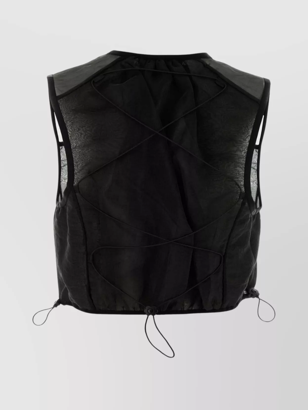 Cecilie Bahnsen Sheer Sleeveless Vest With Drawstring And Buttons In Animal Print
