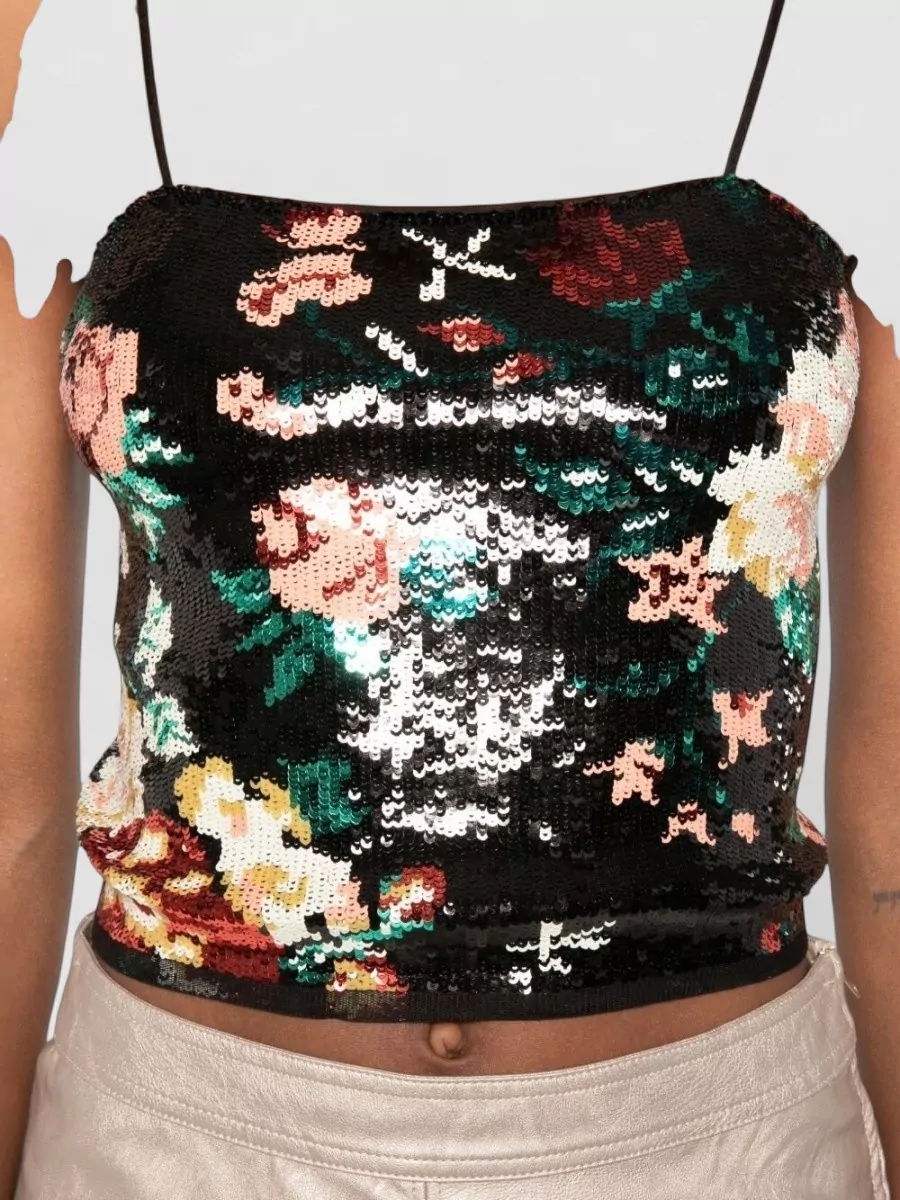 Forte Forte Sequined Floral-Print Bralette Top