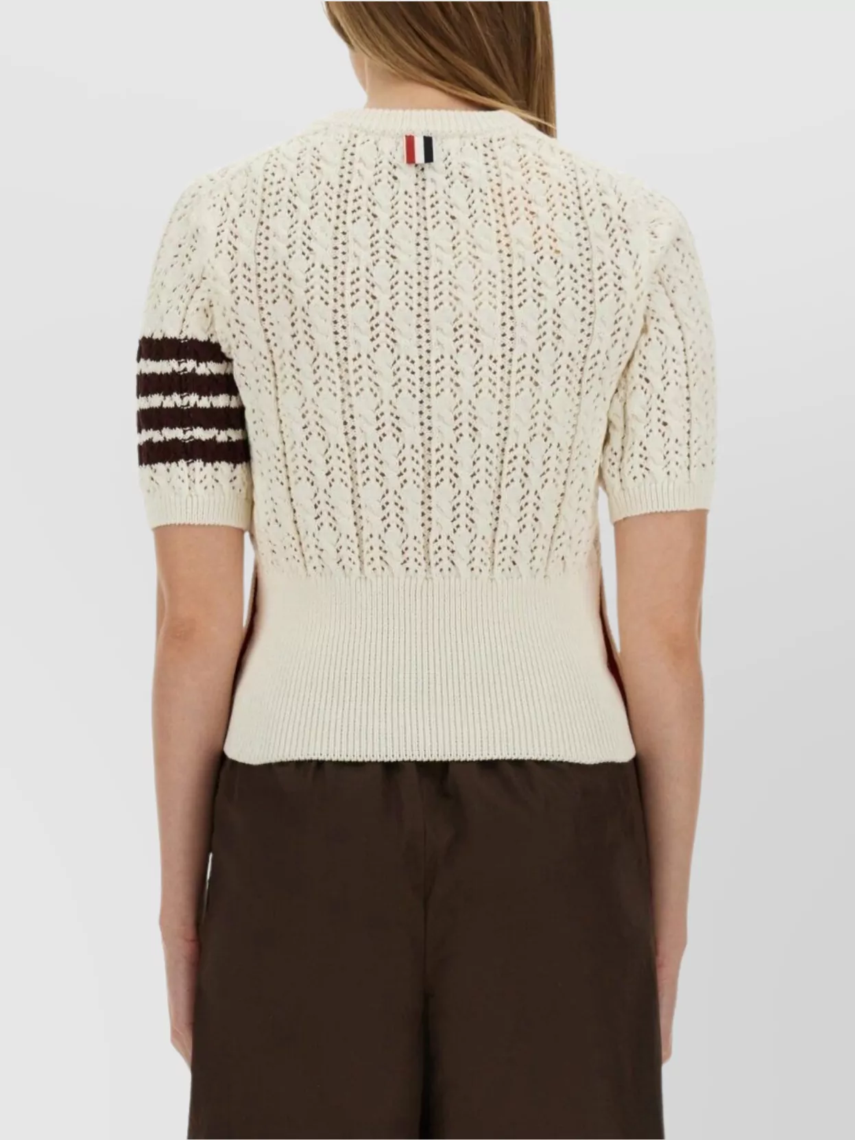 Thom Browne Womens White Pointelle Cable-knit Cotton T-shirt In White