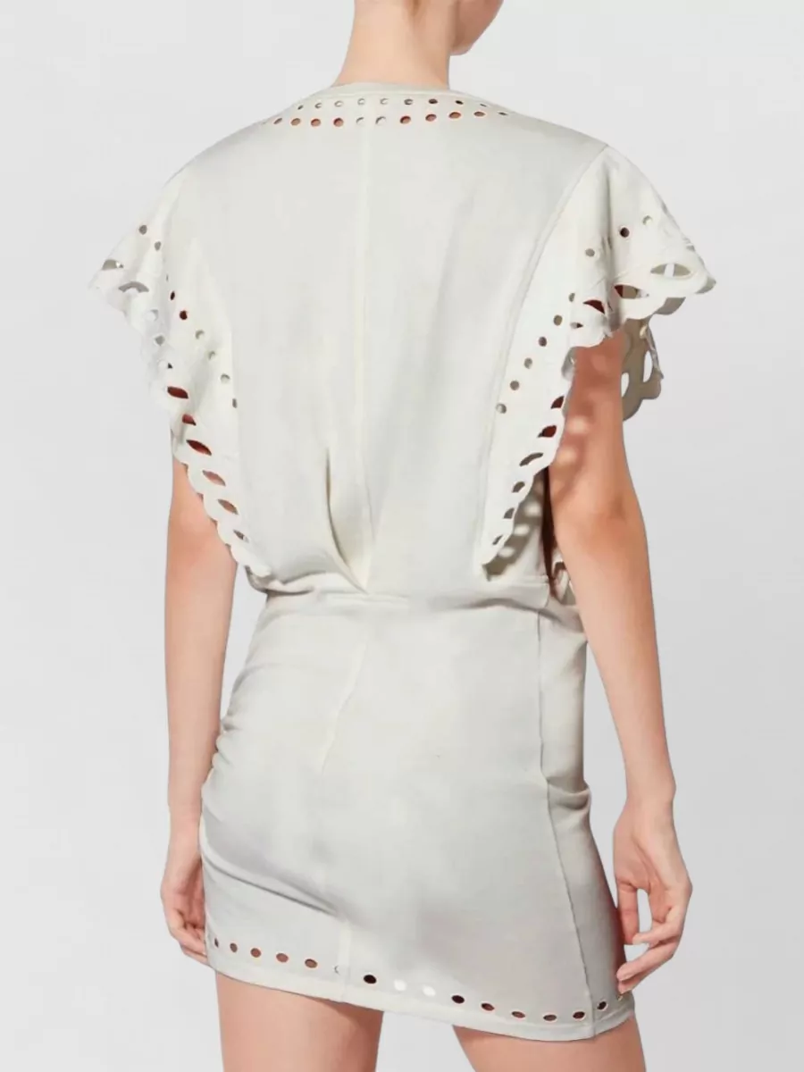 Isabel Marant Etoile Cotton Laser-Cut Short-Sleeve Mini Dress