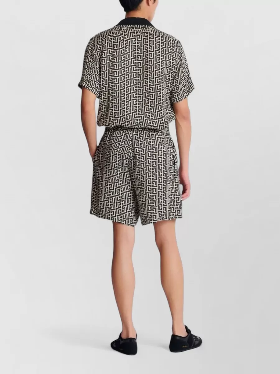 Balmain Silk Nylon Shorts Elastic Waistband Pockets Print
