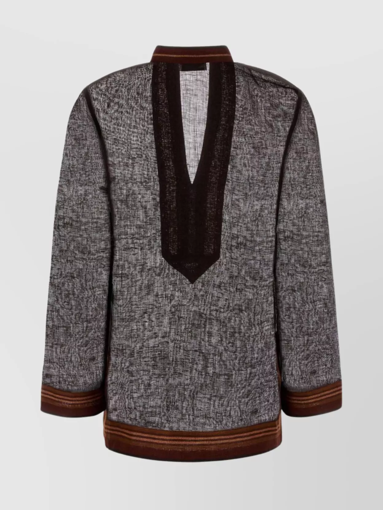 Tory Burch Textured Linen Blouse Contrast Trim In Gray