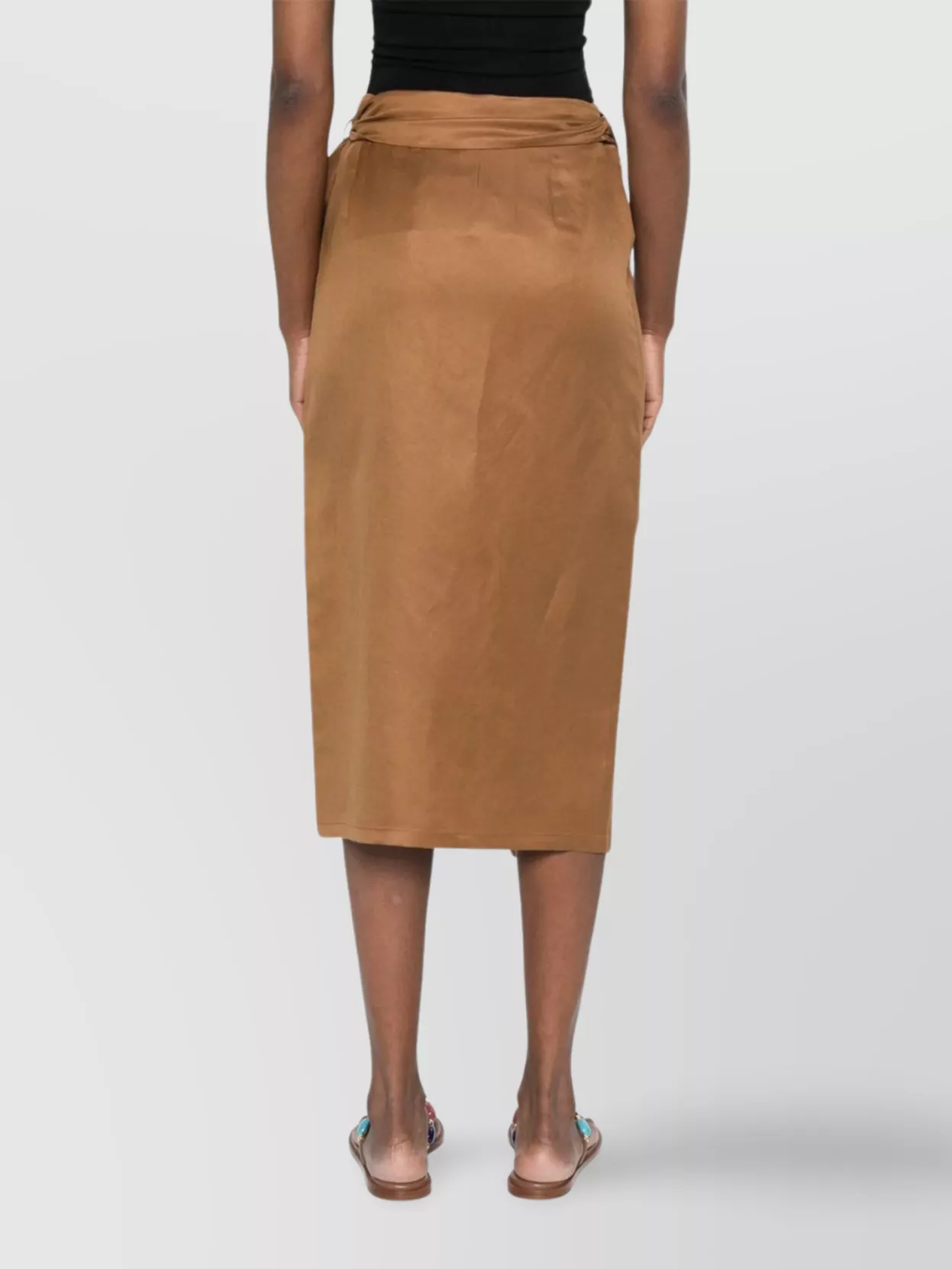 Max Mara High Waist Midi Skirt With Bow Detail In Brown
