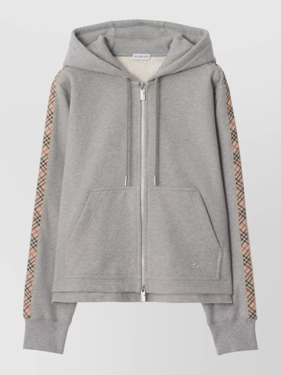 Burberry Check Detail Cotton Hoodie Patterned Sleeves In Multi