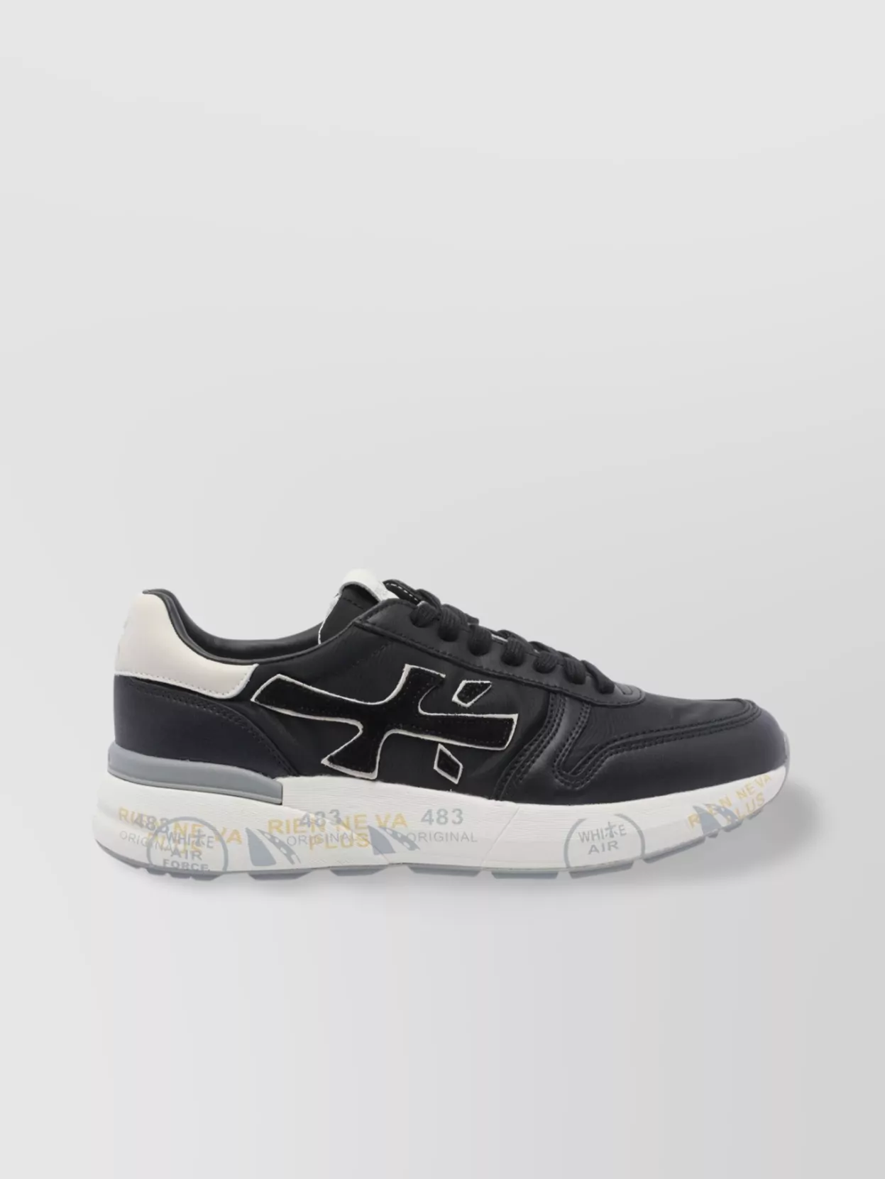 Premiata Round Toe Leather Sneakers With Contrasting Sole
