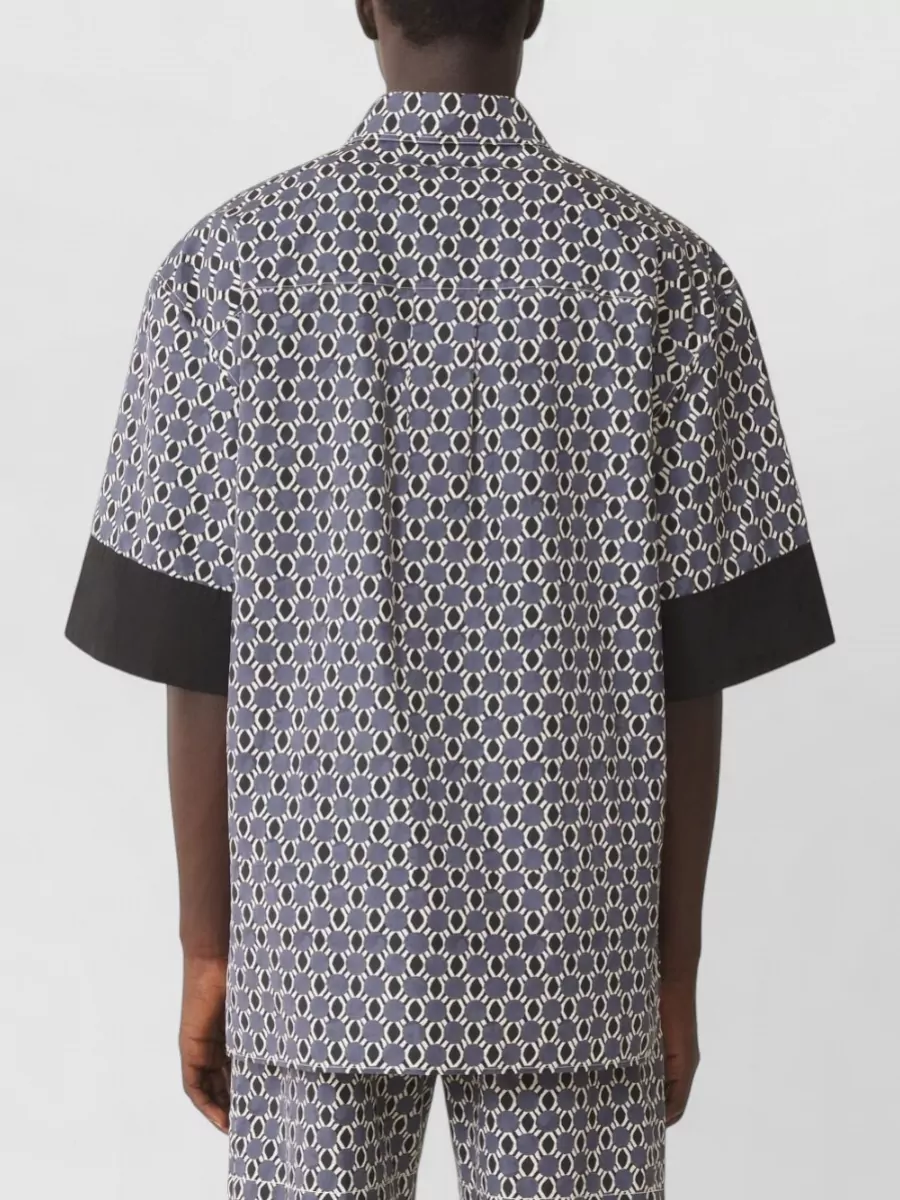 Lanvin Short Sleeve Shirt Geometric Print Contrasting Cuffs