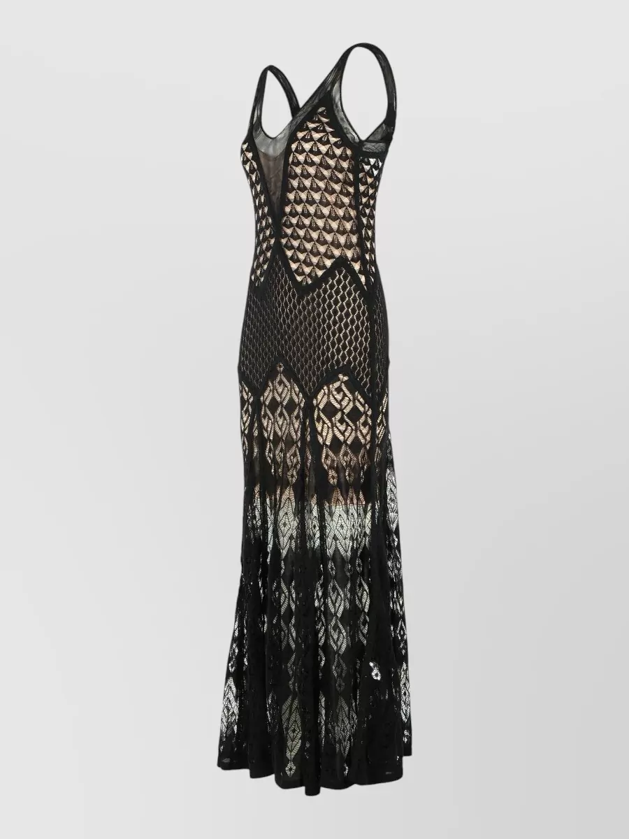 Blumarine Long Dress Cotton Lace Geometric Pattern