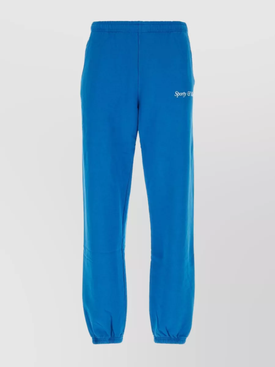 Shop Sporty And Rich Cotton Joggers With Elastic Cuffs And Pockets In Blue