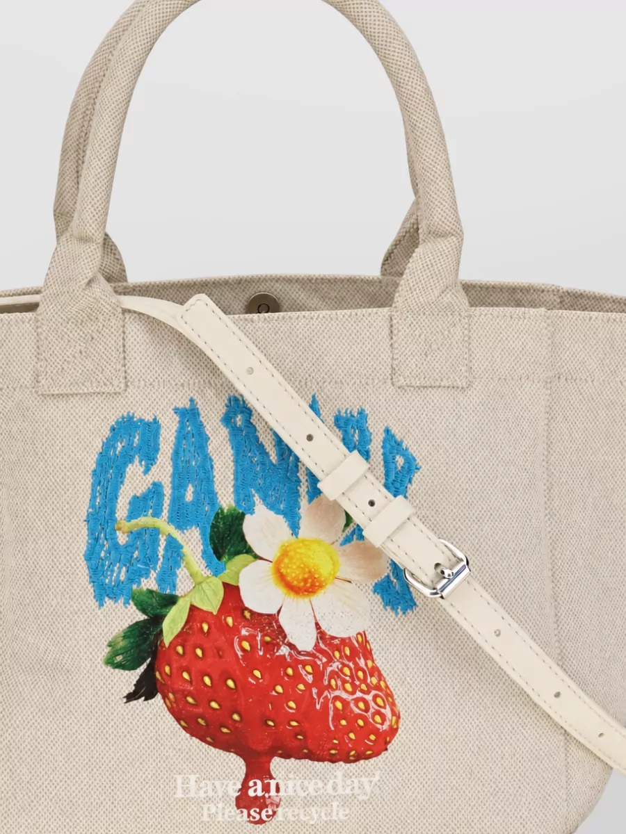 Ganni Small Banner Polyester Printed Beach Bag