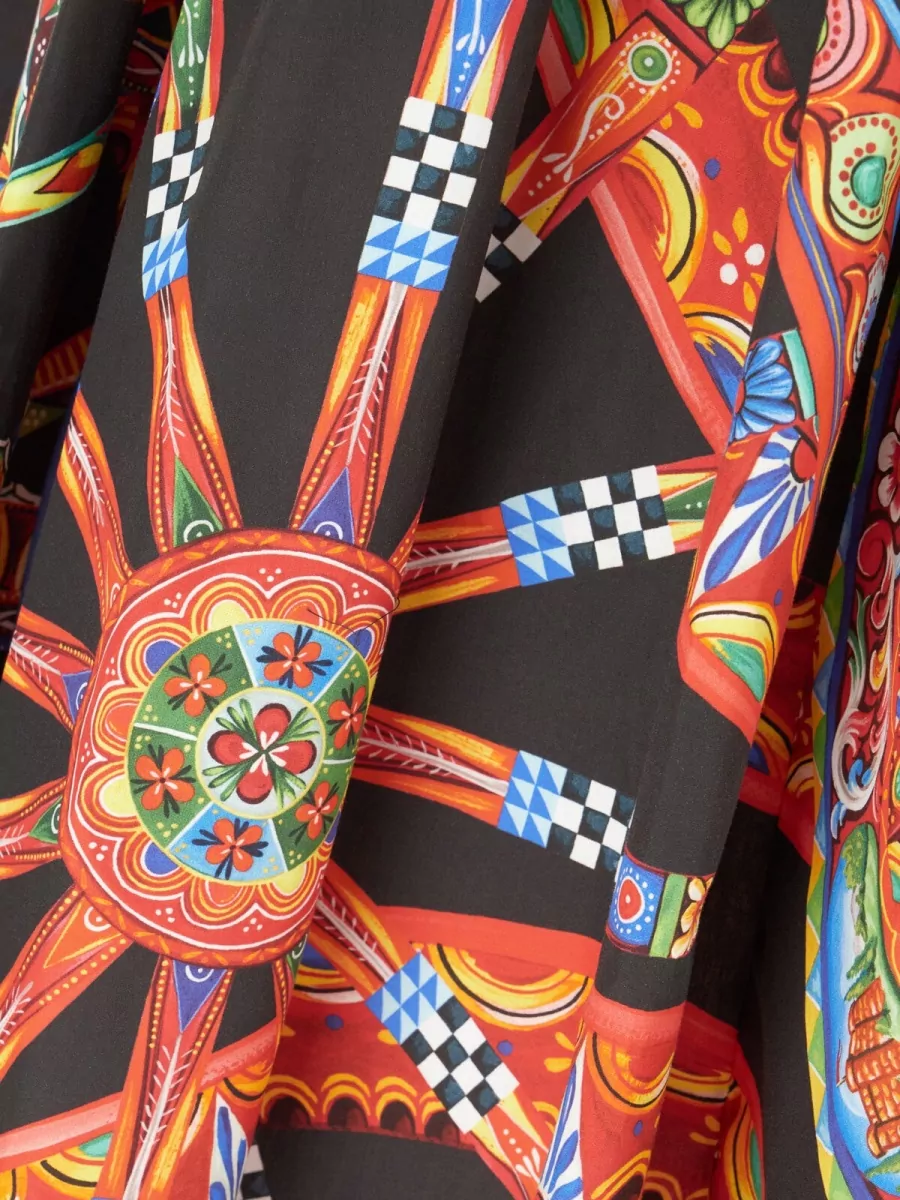 Dolce&Gabbana Cotton Carretto-Print Sweetheart-Neckline Midi Dress
