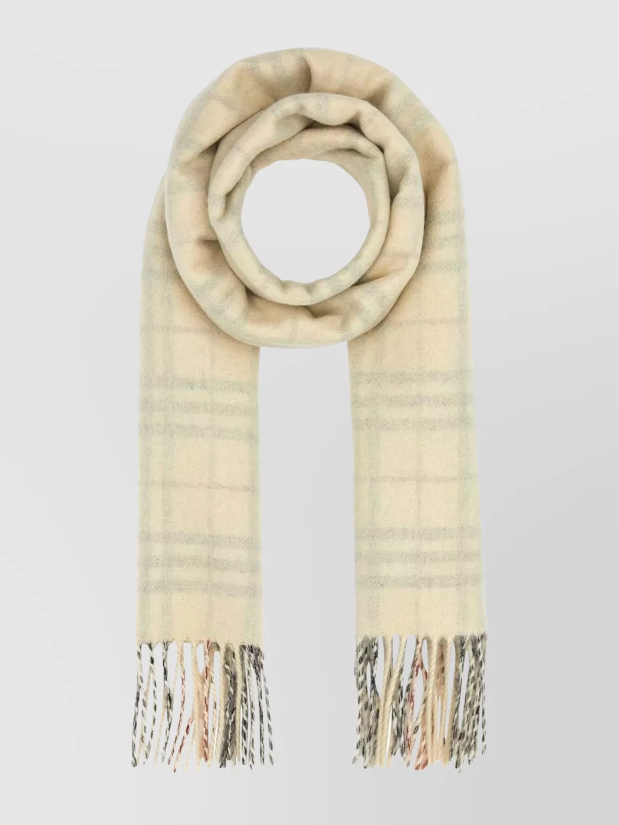 Shop Burberry Cashmere Scarf With Embroidered Checkered Pattern And Fringed Edges
