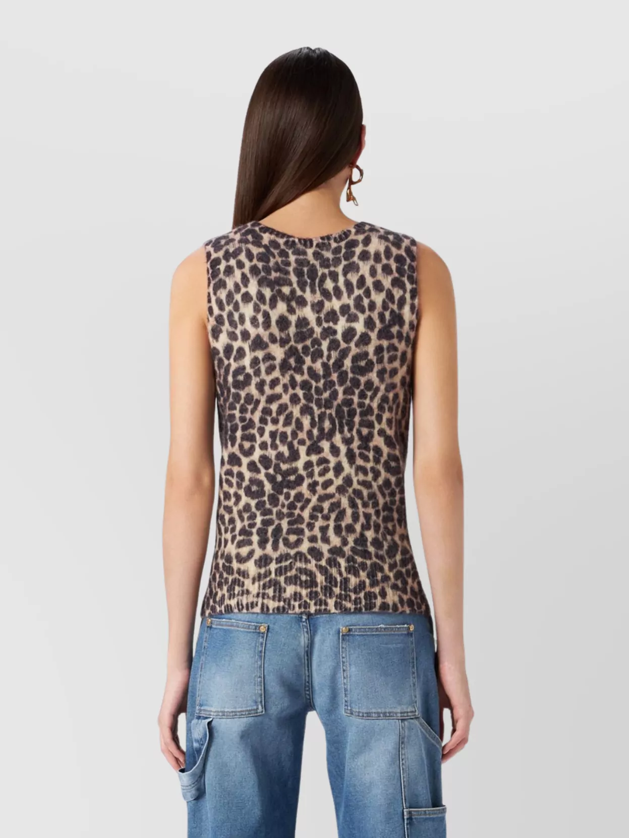Blumarine Sleeveless V Neck Animal Print Knitwear