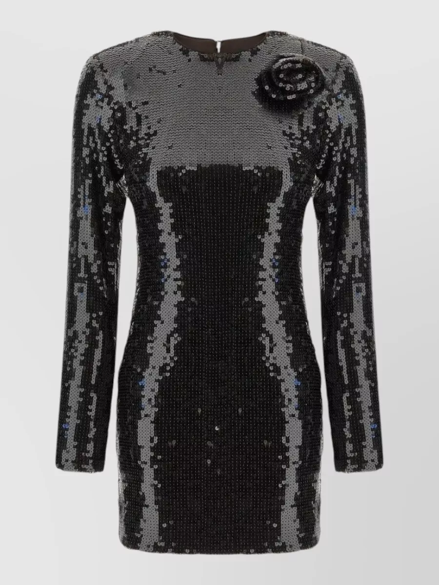 Rotate sequined floral one-shoulder long-sleeve mini dress