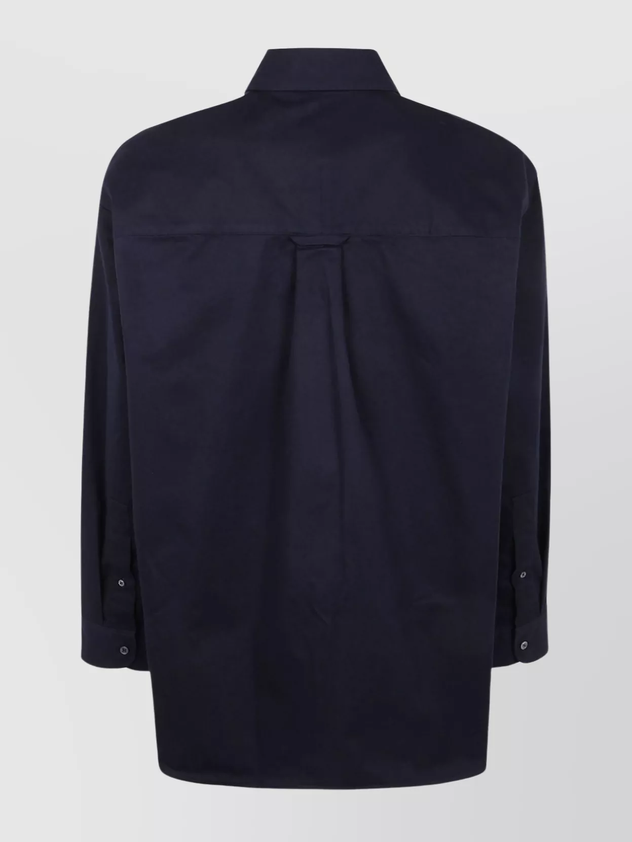 Studio Nicholson Collared Shirt With Buttoned Cuffs And Curved Hem In Blue