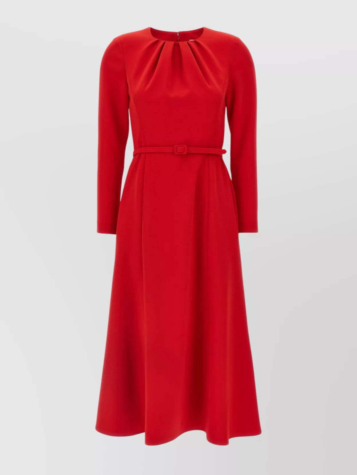 Carolina Herrera Gathered Neck Belted Long-sleeve Midi Dress In Red