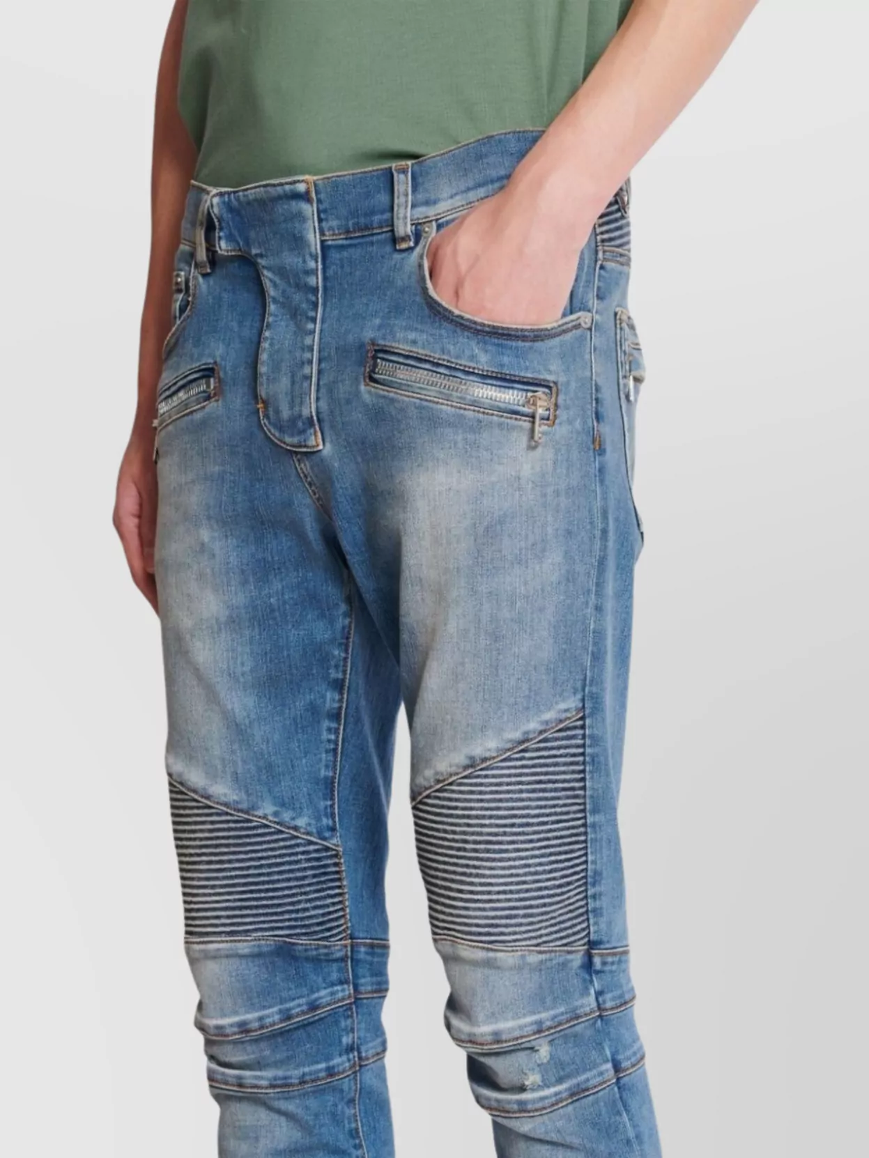 Balmain Straight Trousers With Distressed Finish And Ribbed Detailing
