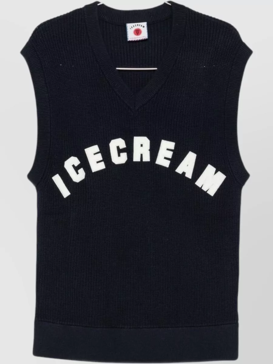 Icecream Waffle Knit V-Neck Sleeveless Vest