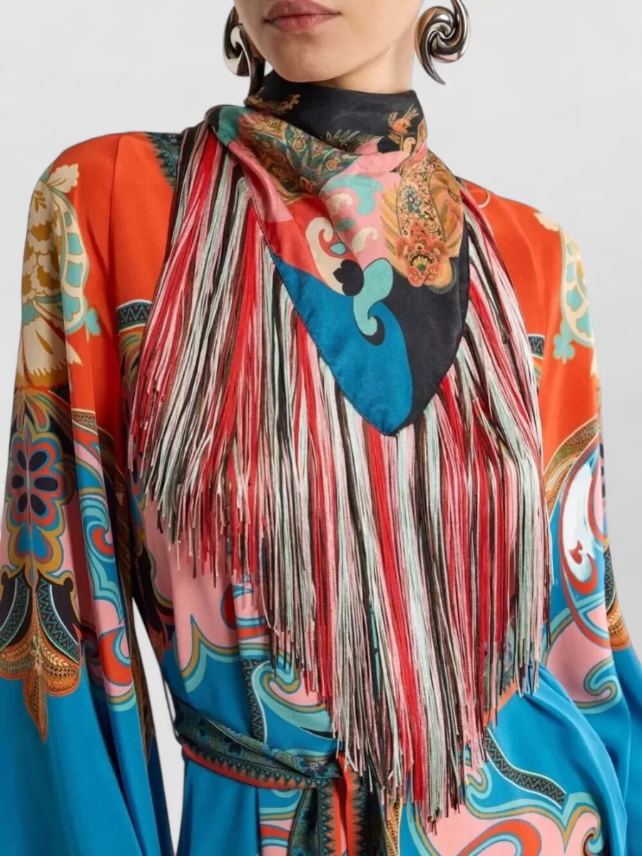 Etro Silk Floral Paisley Fringed Scarf