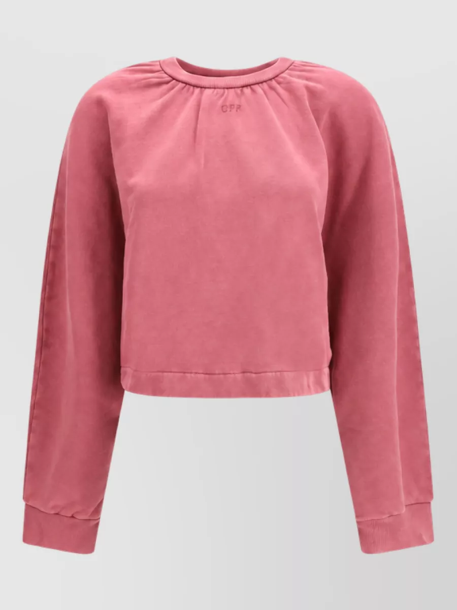 Off-White cotton ribbed cropped balloon-sleeve sweatshirt