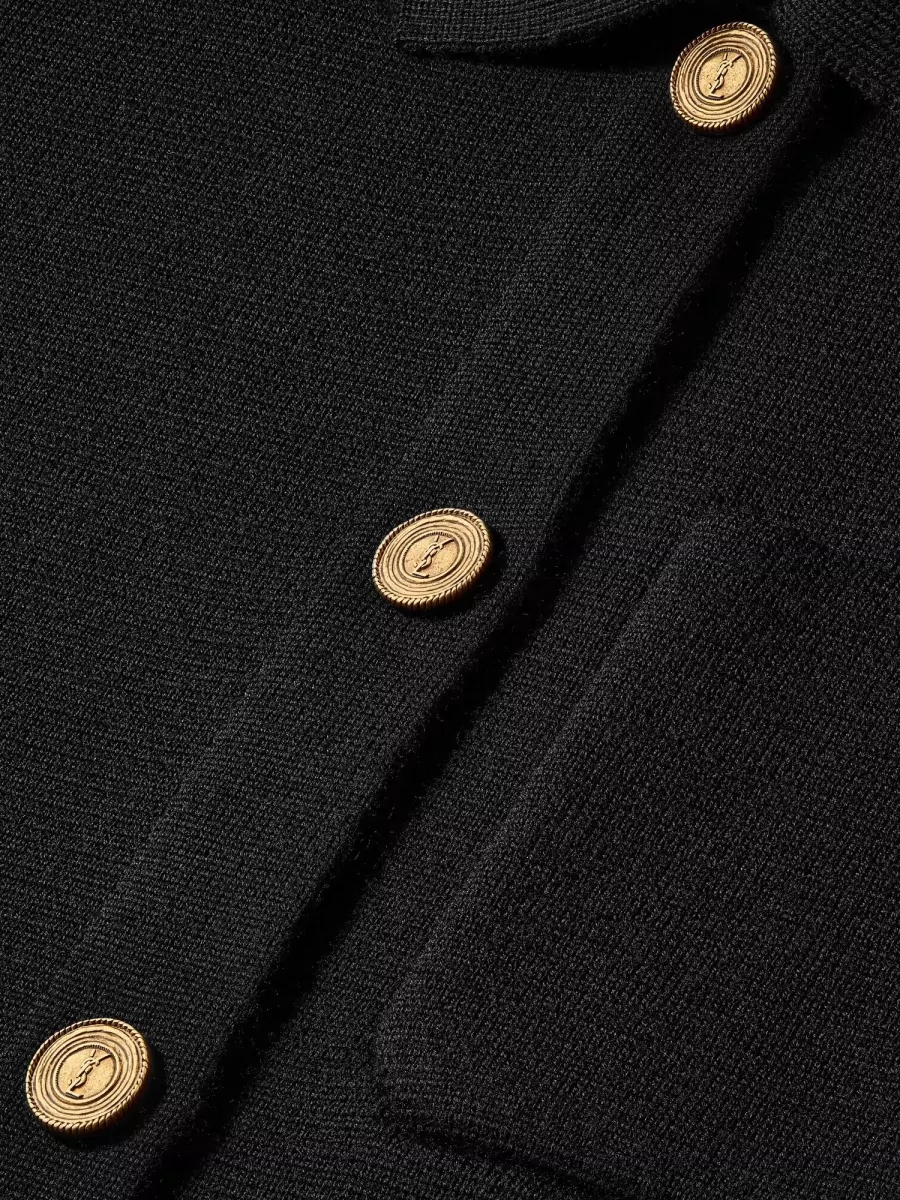 Saint Laurent Wool Cropped Polo Cardigan