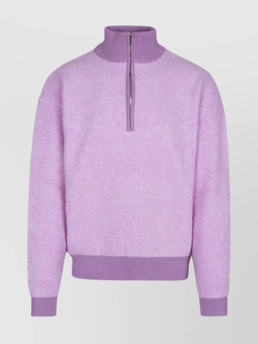 Shop Jacquemus Ribbed Mock Neck Sweater In Pastel