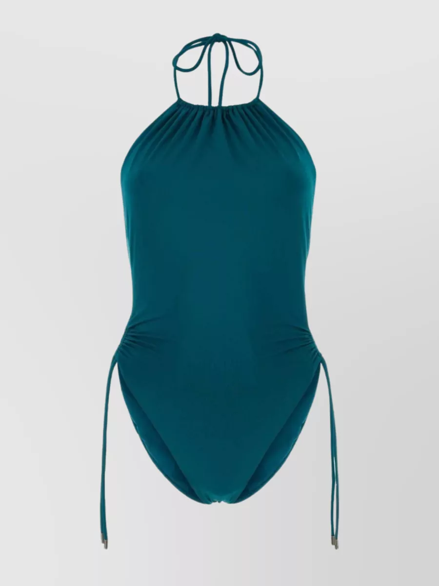 Shop Saint Laurent Stretch Nylon Swimsuit In Vibrant Teal In Cyan