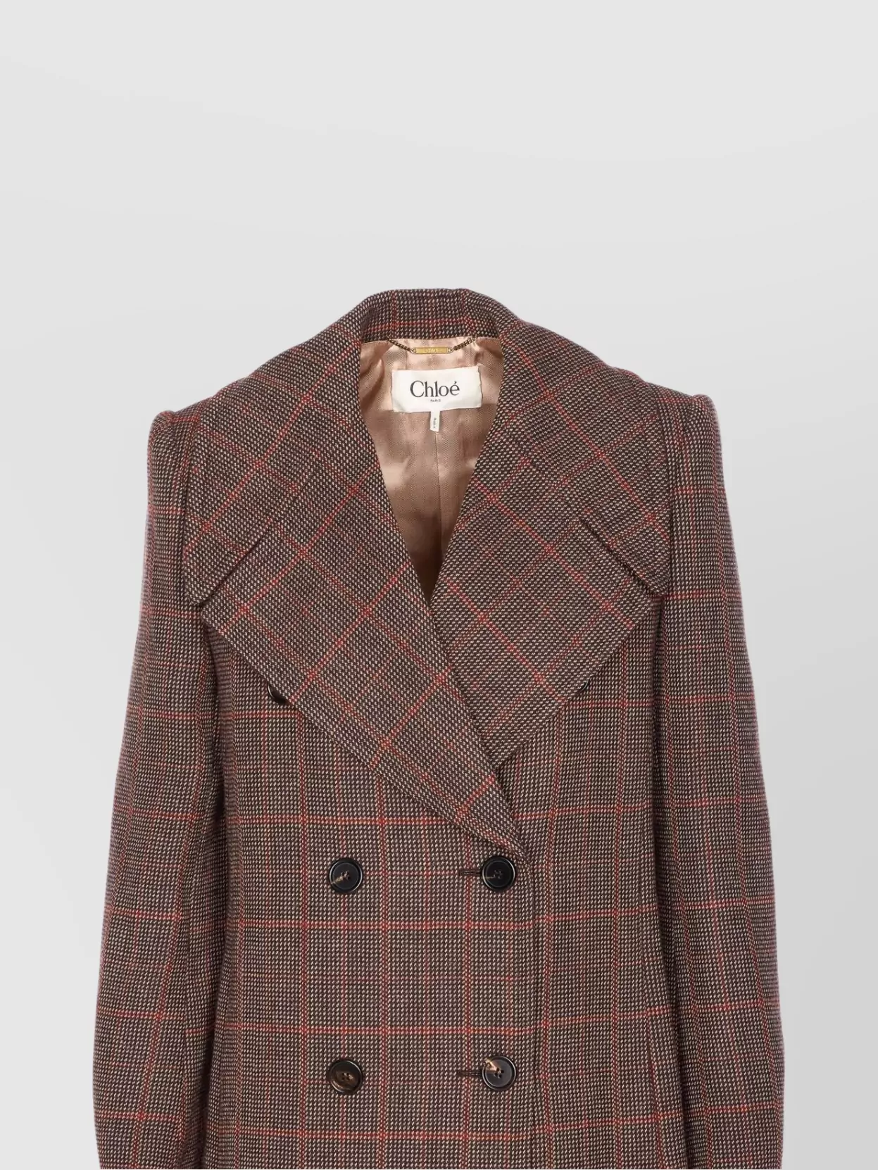 Chloé Checkered Long Length Coat With Prince Of Wales Motif