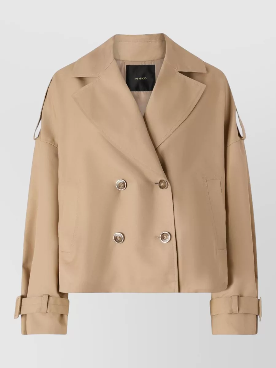 Pinko Cotton Blend Short Double Breasted Trench Coat