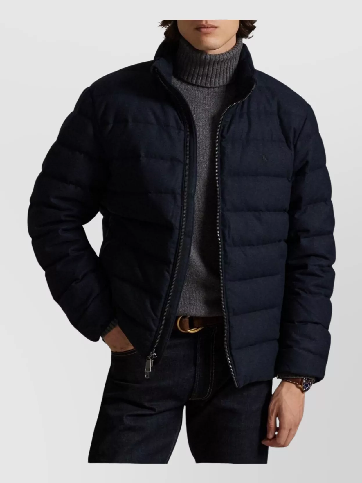 Ralph Lauren High Collar Padded Bomber Jacket With Pockets