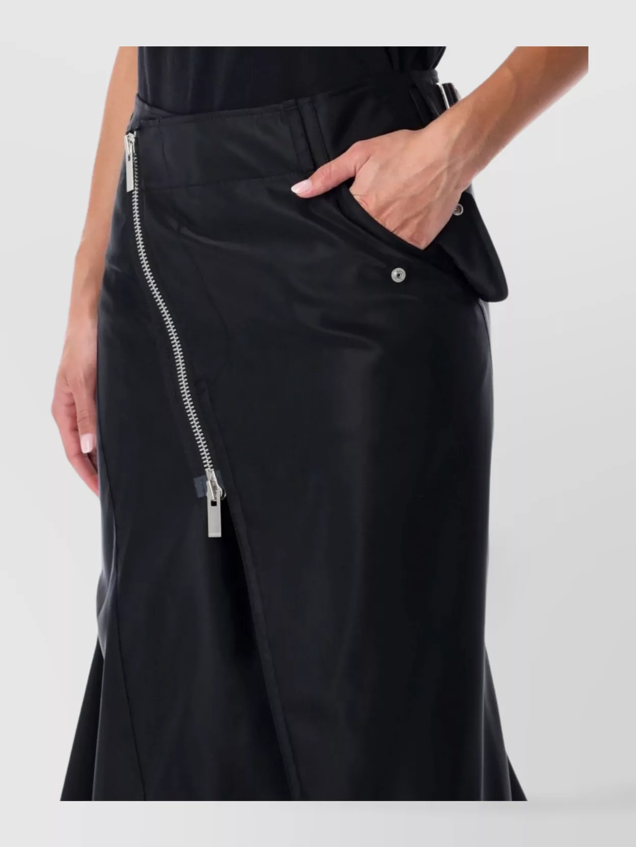 Sacai Nylon Twill Midi Skirt With Diagonal Zip In Animal Print