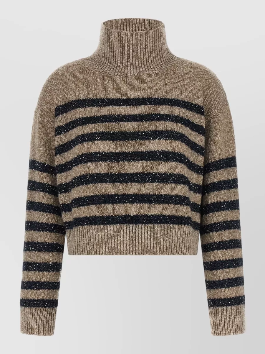 Brunello Cucinelli wool cashmere striped high neck cropped sweater