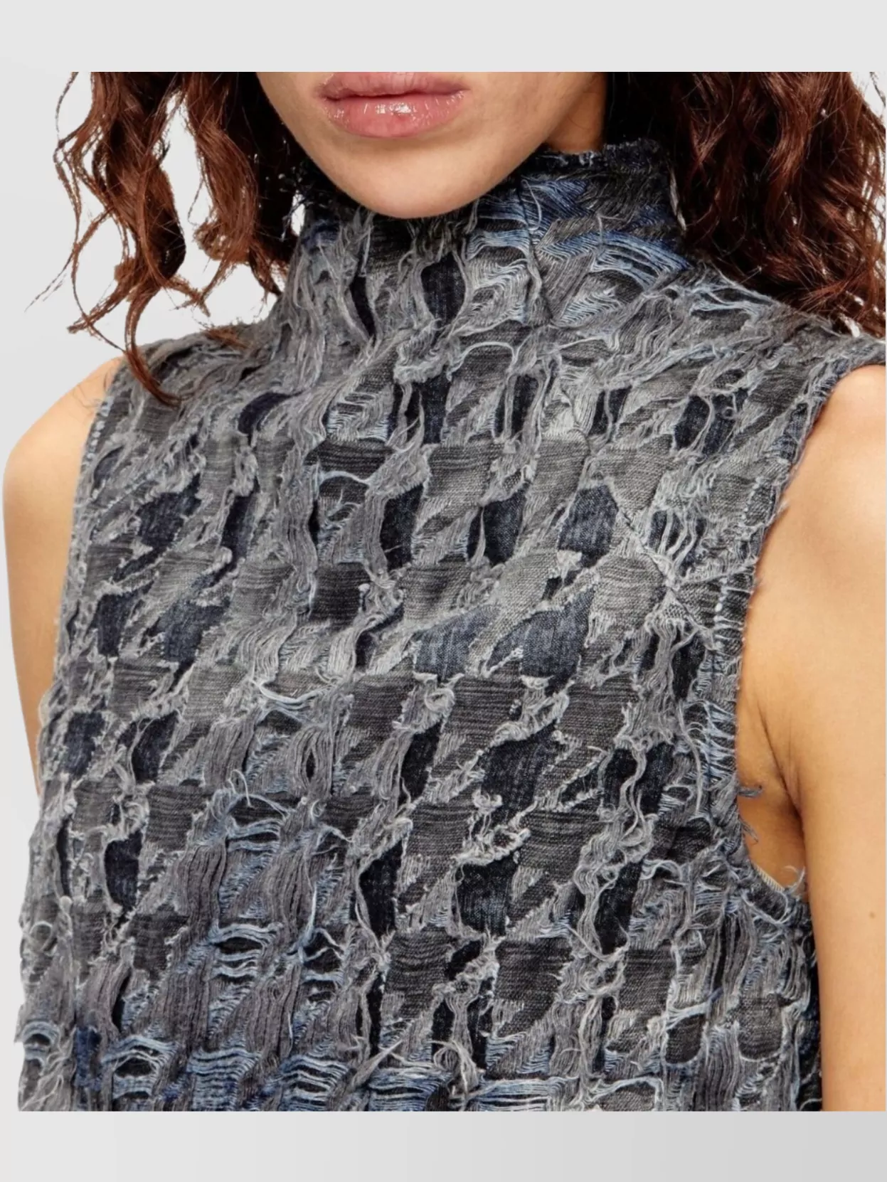 Diesel Houndstooth Denim Mock Neck Top