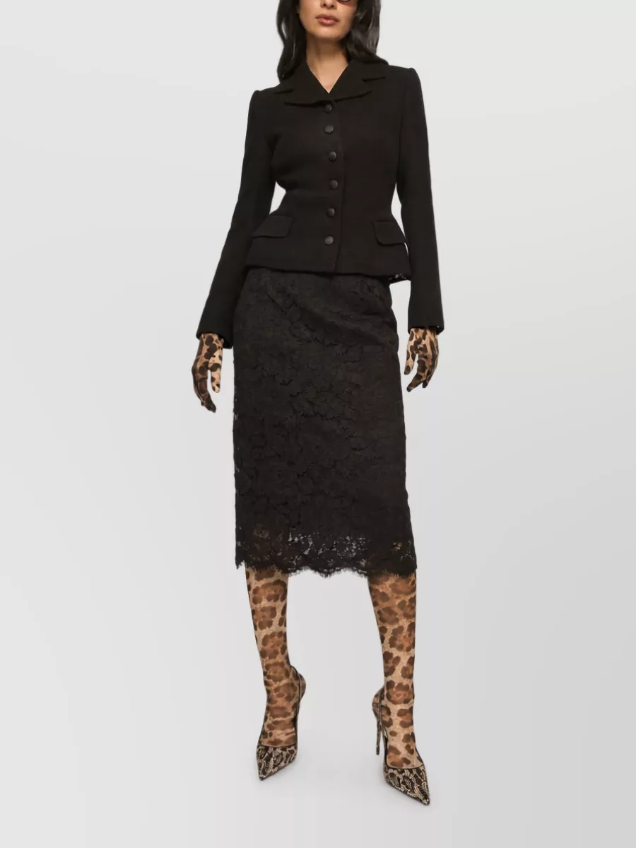 Dolce&Gabbana Floral Lace Scalloped-Hem Midi Pencil Skirt