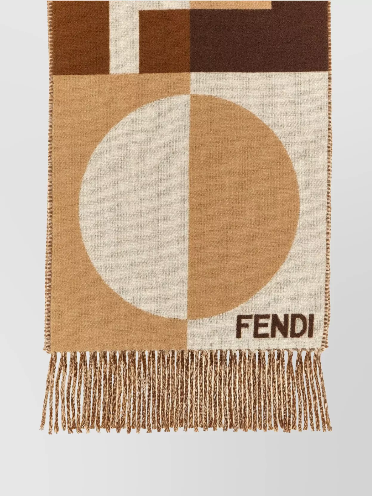 Fendi Geometric Pattern Cashmere Wool Fringe Scarf