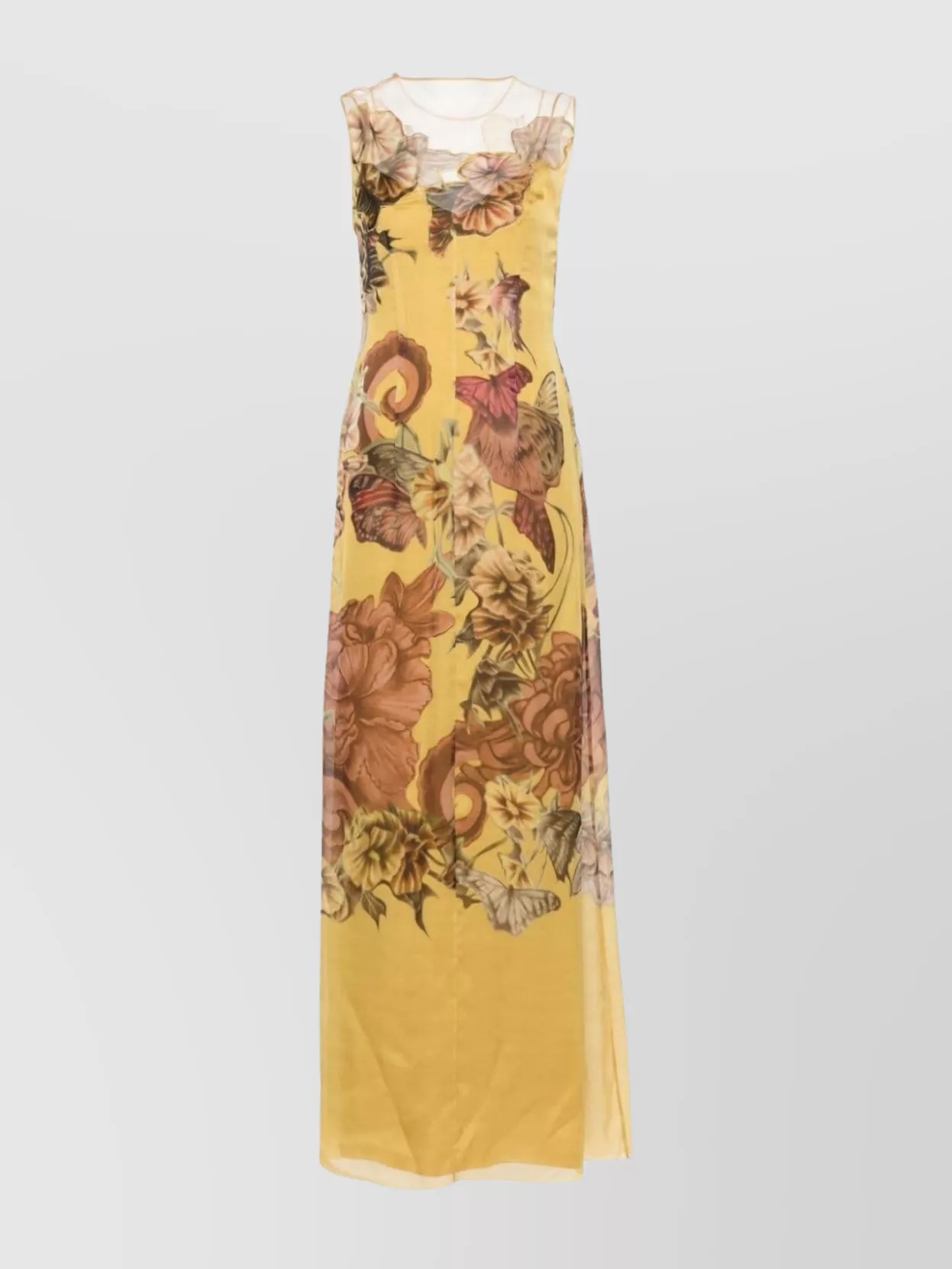 Shop Alberta Ferretti Floral Print Knee Length Dress With Mesh Paneling