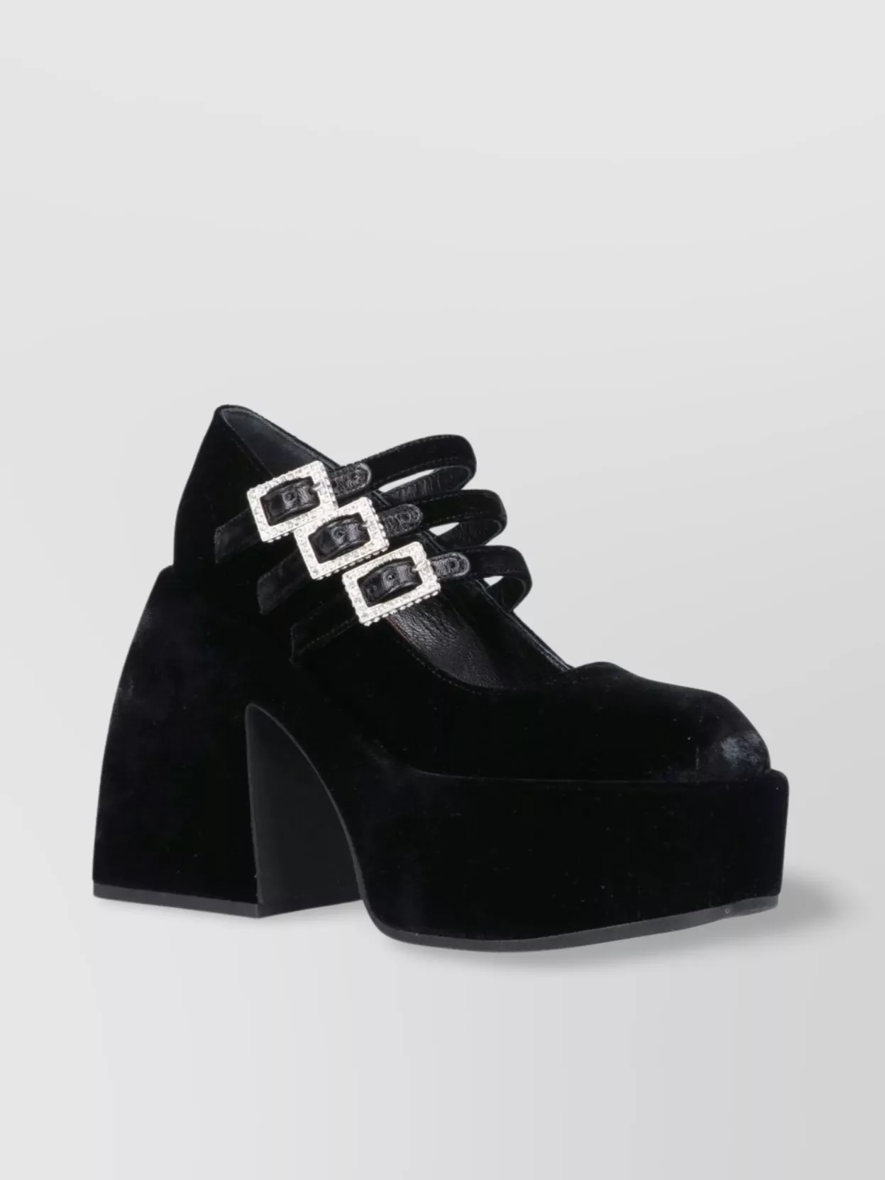 Nodaleto Chunky Heel Triple Buckle Velvet Pumps