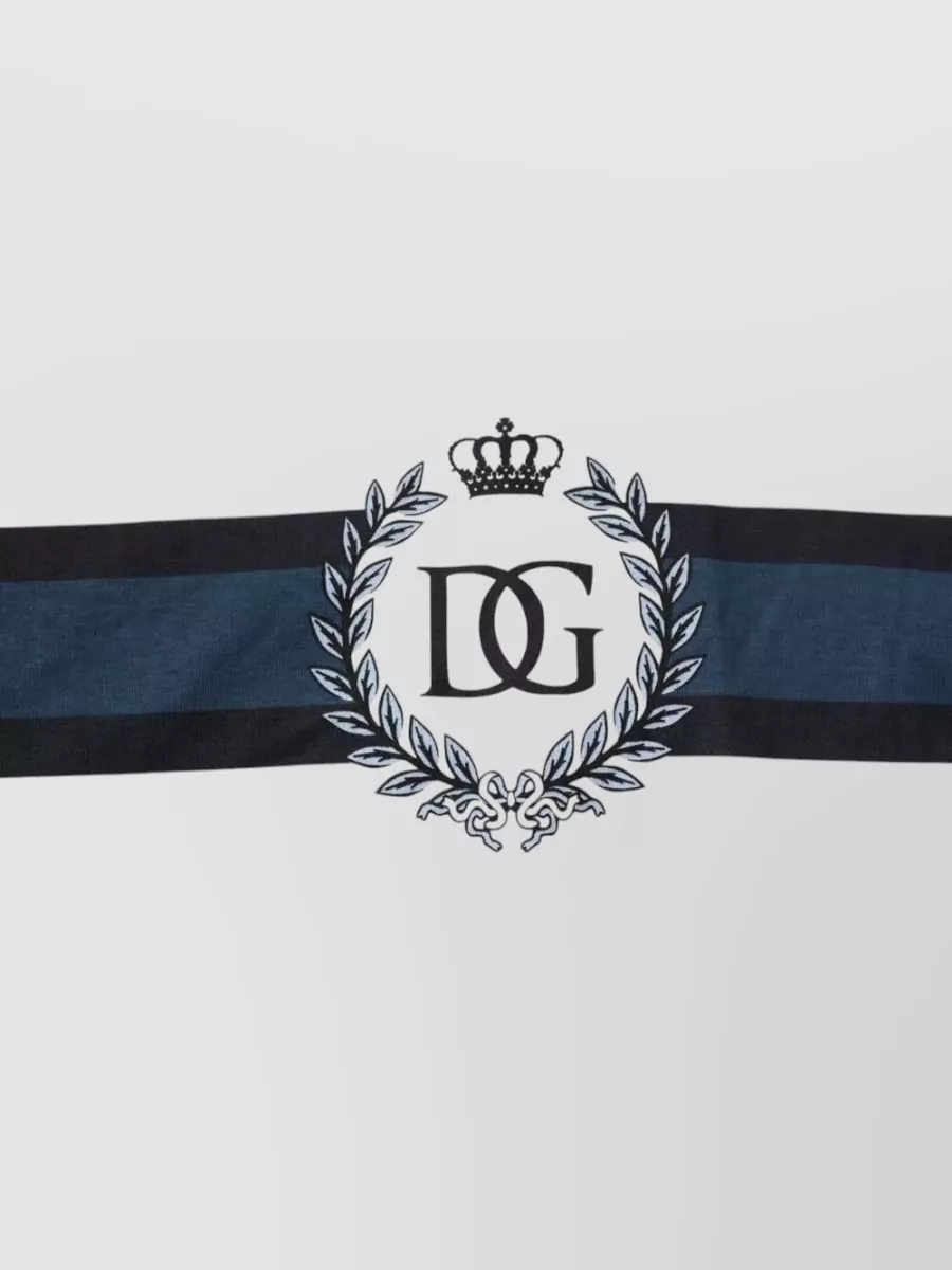Dolce&Gabbana Striped Logo Embroidered Cotton T-Shirt