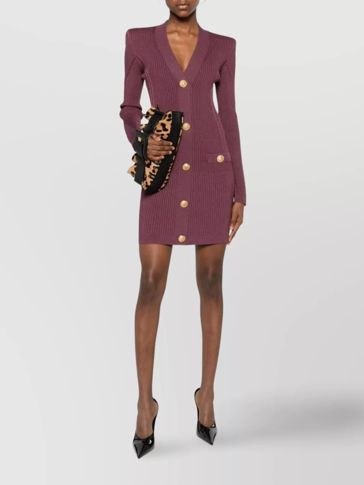 Balmain Mini Dress With Button Detailing And Pockets In Burgundy