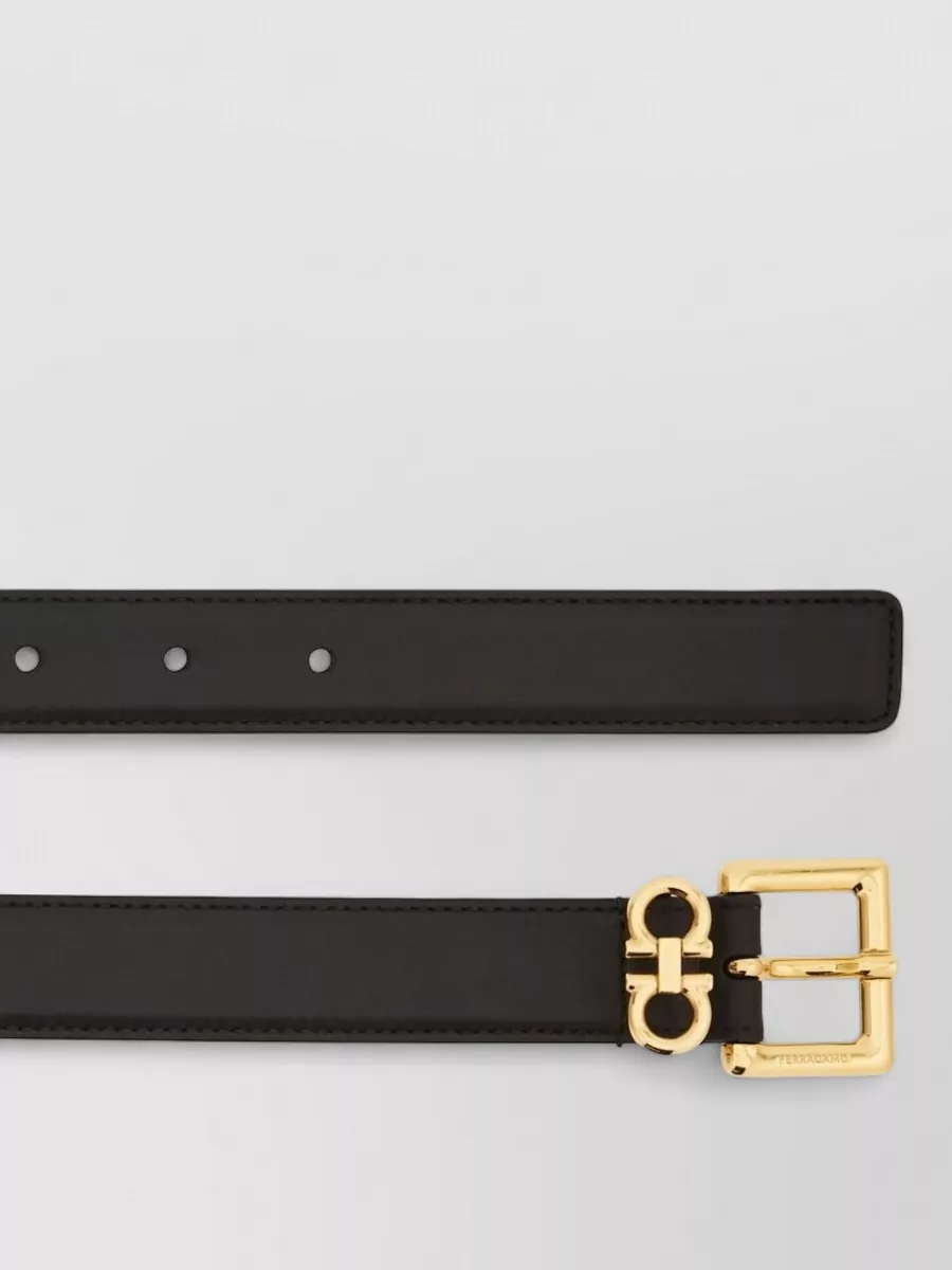 Ferragamo Smooth Leather Slim Belt Double Gancini