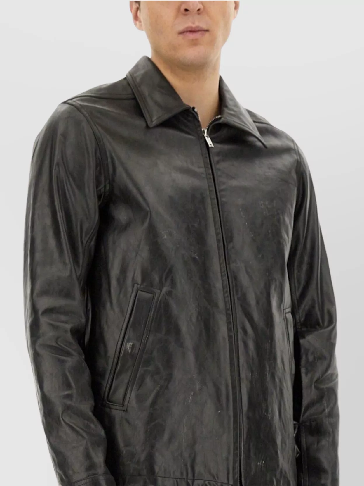 Rick Owens "Brad" Leather Jacket Front Pockets