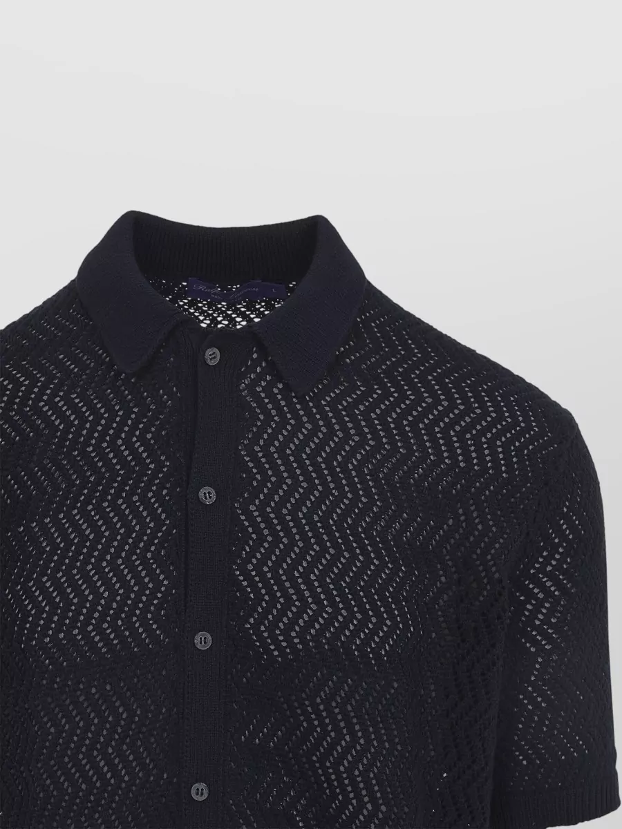 Ralph Lauren Purple Label Short Sleeve Polo Knit Chevron Cardigan